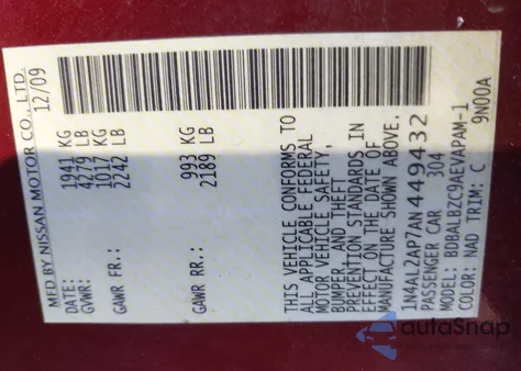 2010 Nissan Altima 2.5 S z USA, uszkodzony, nr VIN 1N4AL2AP7AN449432